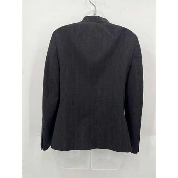 Akris Punto Blazer Women's Size 8 Black Grey Striped Wool Leather Jacket Evening - Picture 12 of 16